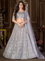 Net Lilac Party Wear Embroidery Work Lehenga Choli